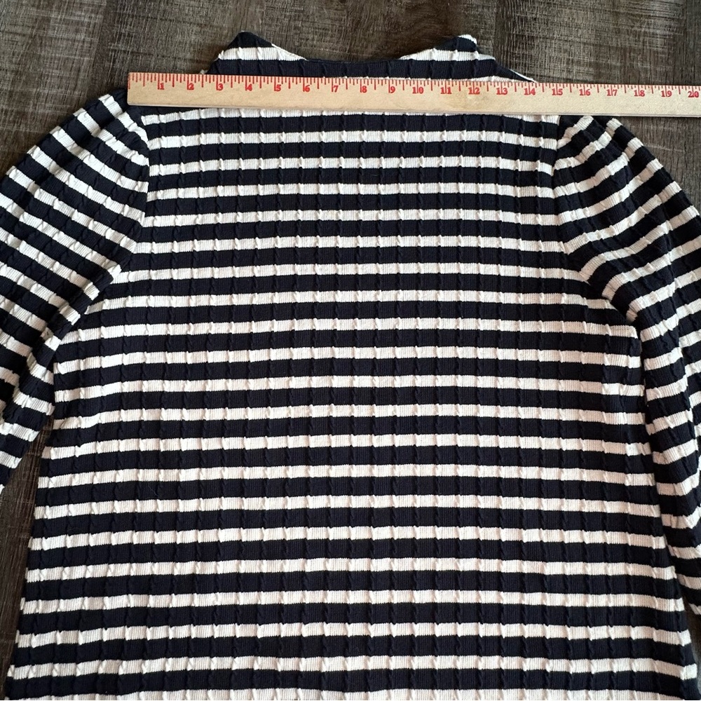 Talbots Top Women's Large Navy Blue & Ivory Striped Cable Knit Mock Turtleneck - Picture 6 of 10